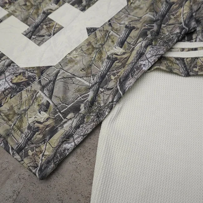 Custom Camo Jersey T-Shirt Oversized Screen Print Mens Cotton Double Layer Waffle Thermal Long Sleeves T Shirts Men