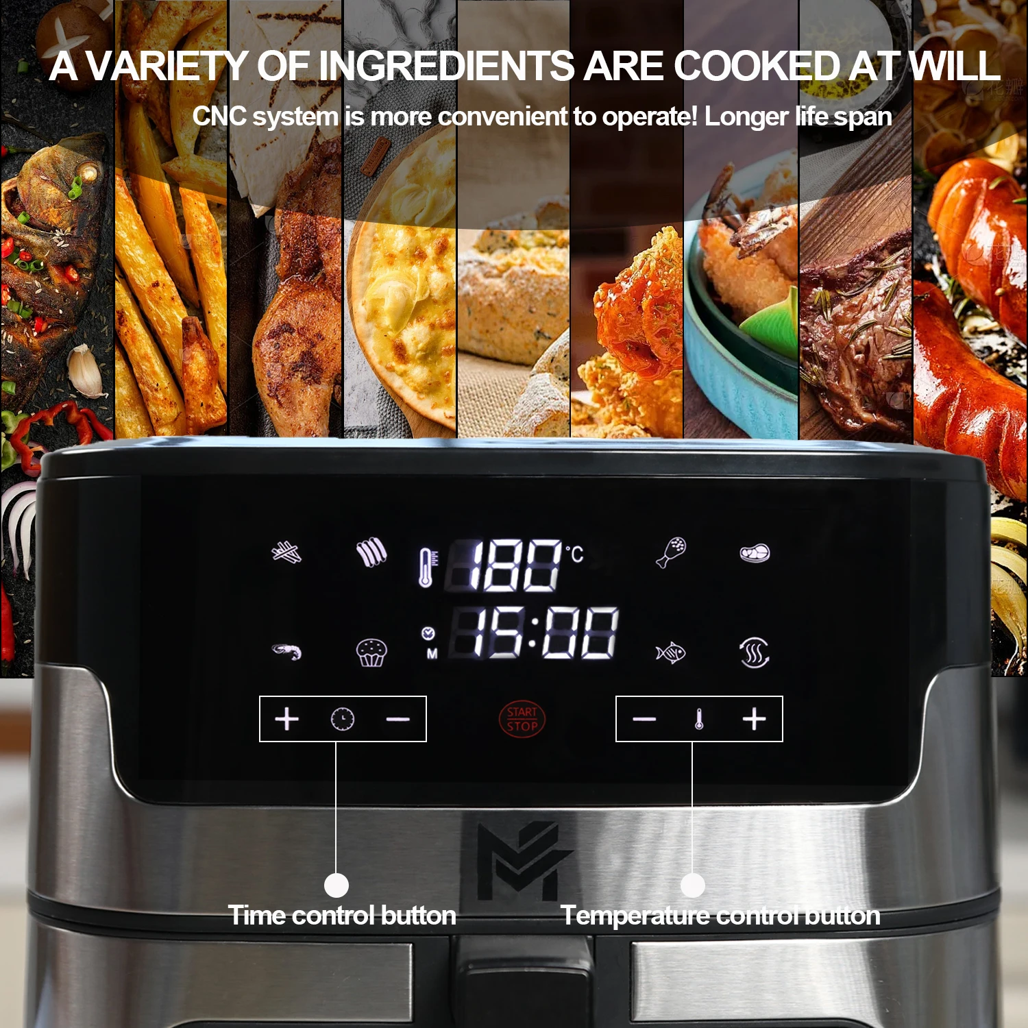 HUINING Factory Stainless Steel Smart Air Fryer Super Long Digital Display Home Use Only Deep Electric  Unique Screen