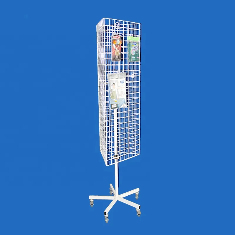 Floor Stand Retail Shop Promotion Universal Iron Grid Wall 3 Sided Wire Spinner Display
