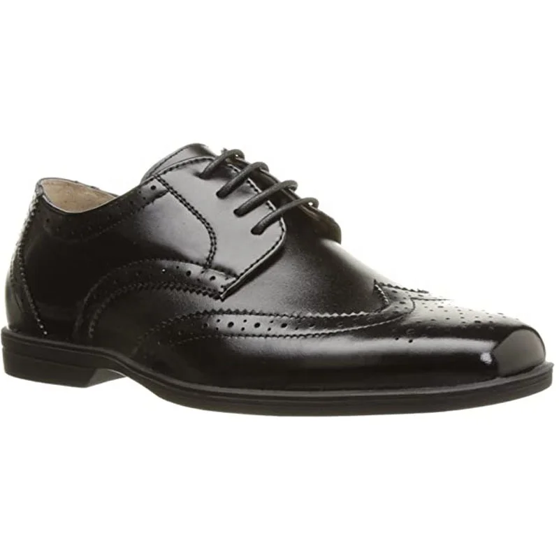 Wholesale Customized Wide Size Uniform Kids Boys Black Leather School Shoes for EU Student