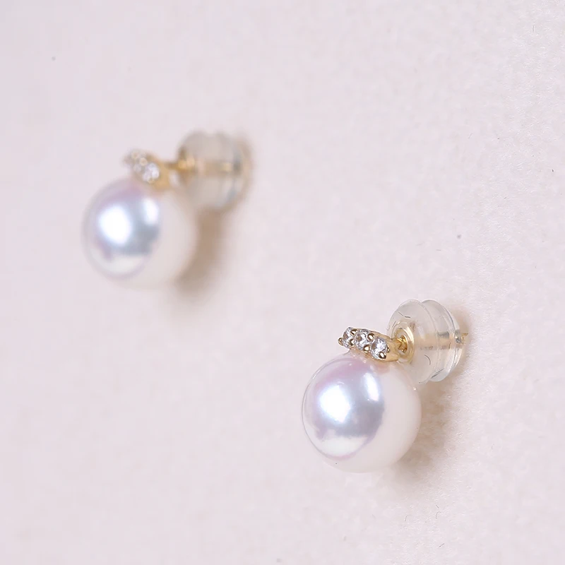 Серьги с белым жемчугом Akoya AAA 18K 7-8