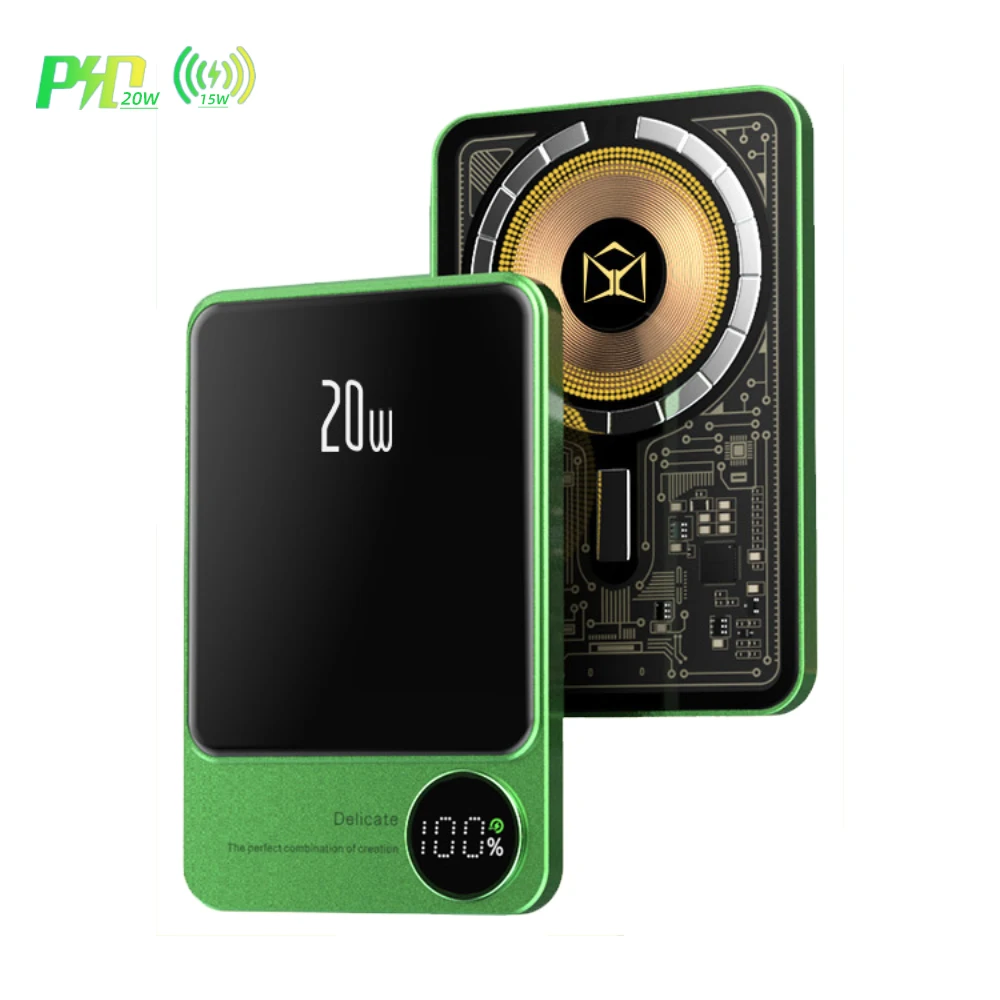Mini Portable 20w PD 15w Magnetic Tech Wireless Fast Charging Metal Power Bank 5000mah 10000mah With Led Display Customization