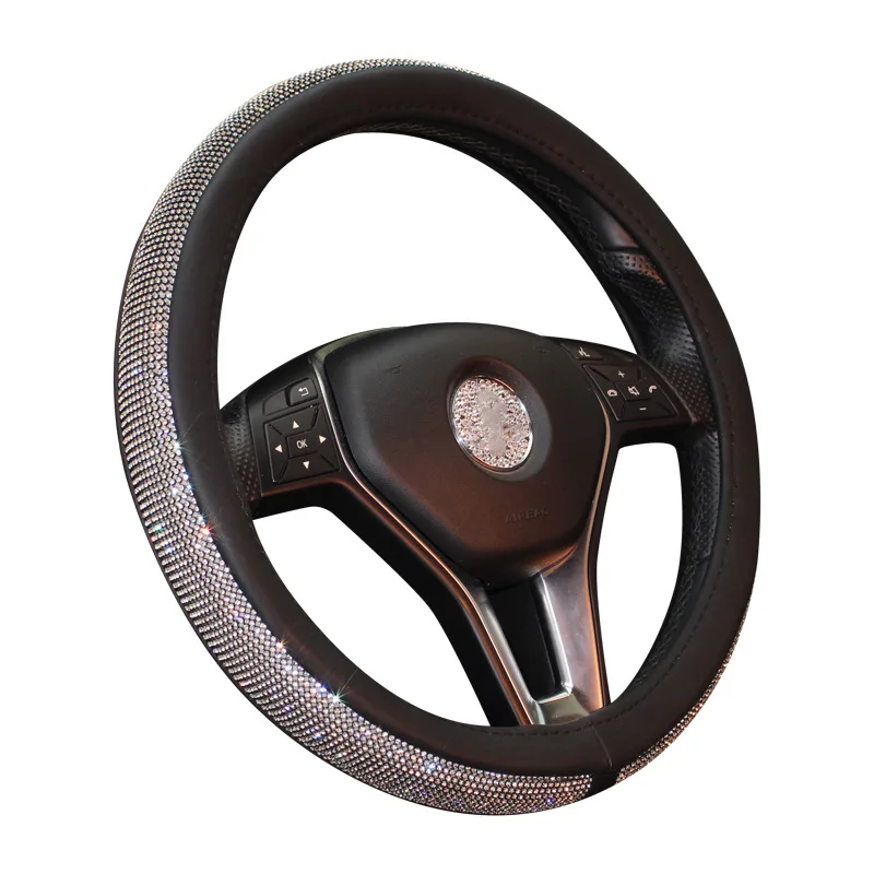 RTS Bling Bling Rhinestones Crystal Car Steering Wheel Cover PU Leather Steering-wheel Covers Auto Accessories Case
