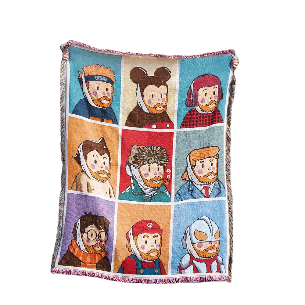 New Style Van Gogh Cartoon Funny Head Thread Single Sofa Decorative Casual 130*160cm Camping Tapestry Throw Blanket