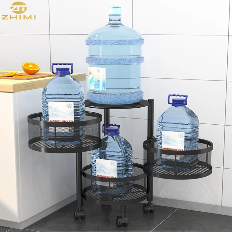 Carbon Steel 5 Tiers Kitchen Shelf  Movable Round Kitchen Trolley Cart Storage Vegetable Fruit Basket Rack