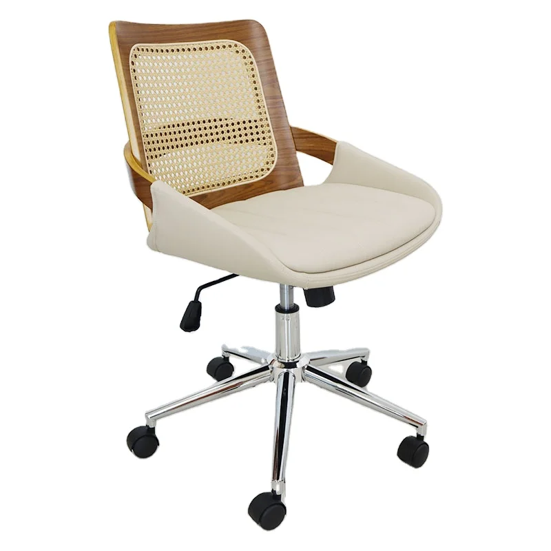 Luxury Upholstery Home Comfortable Swivel Executive Ash Metal Frame Arm Rest Office Chairs With Rattan Back