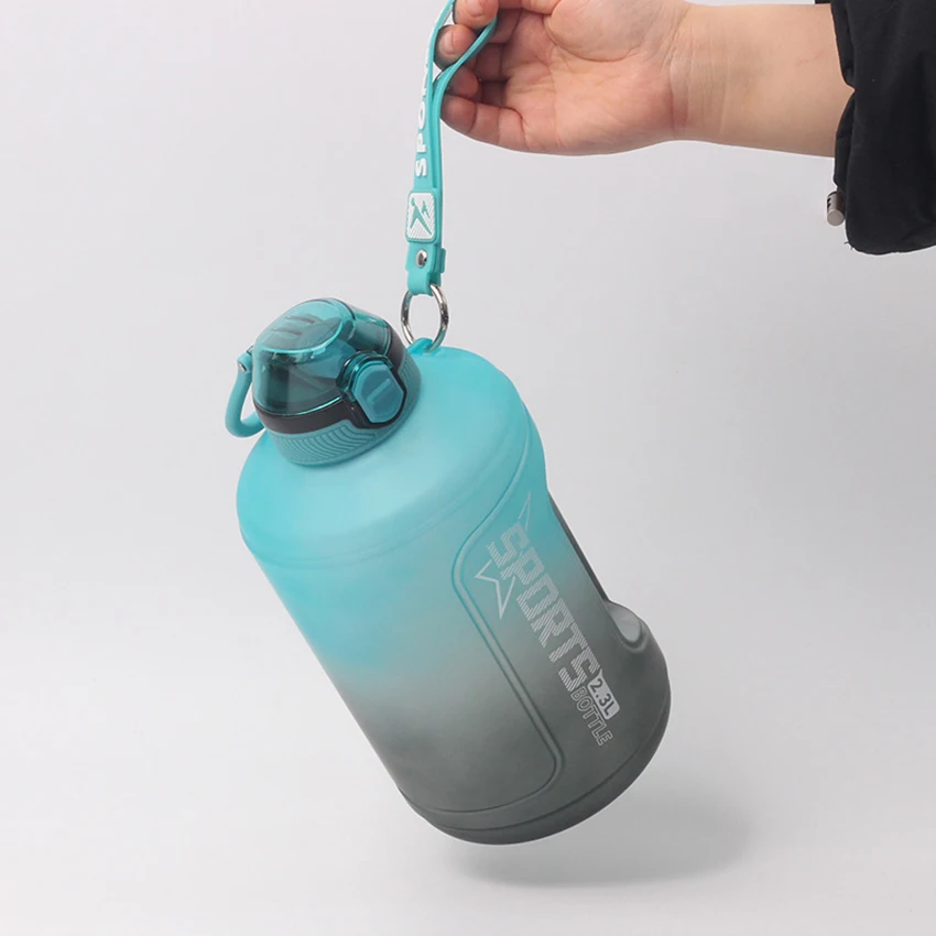 2.3 liter Gym Water Jug Bottle gallon Botol Minum Anak Motivational Frost Plastic Water Bottle With Straw