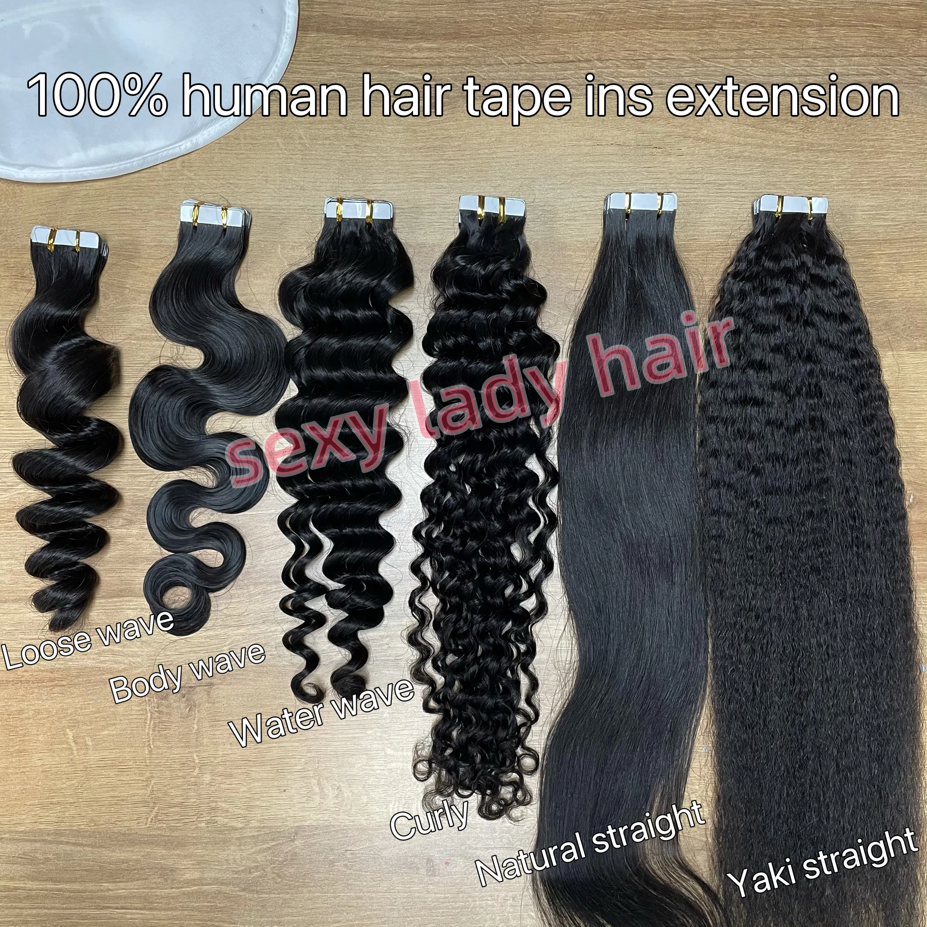 100% Real Human Hair Loose Wave Natural Black Color Tape Ins Hair Extensions