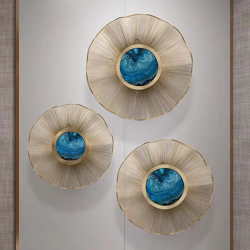 Agate wall art Metal blue decorative Painting with LED back light Illuminated Lighted Wall Art blue art