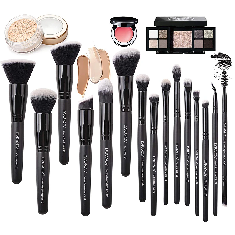 Makeup Brush Set 15pcs Premium Cosmetic Brush for Foundation Blush Concealer Eyeshadow eyebrow highlight Pink Make up brush