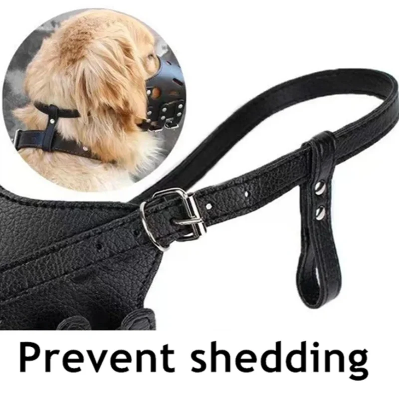 Pet Dog Muzzle Adjustable Breathable PU Leather Muzzles Stop Biting Barking Chewing For Small Medium Dogs