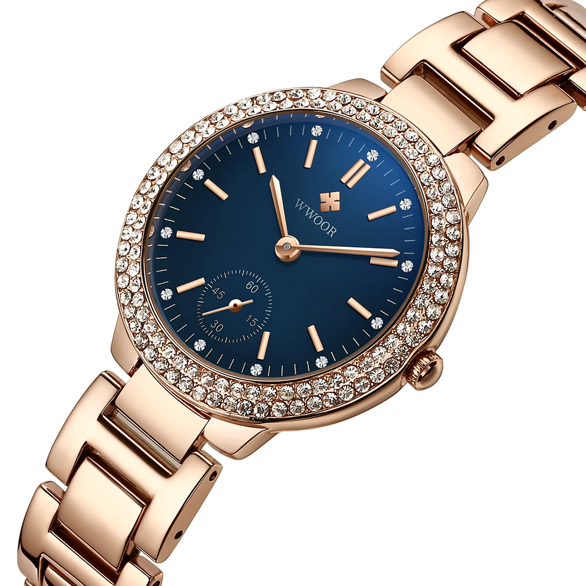 OEM Brand Rose Gold Stainless Steel Women Watches Luxury Quartz Diamond Wristwatch