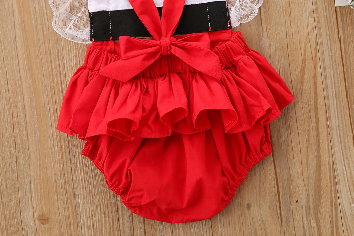 New arrival Christmas baby girl clothes jumpsuit new born bodysuit Baby Sleeveless Red Romper with Headband