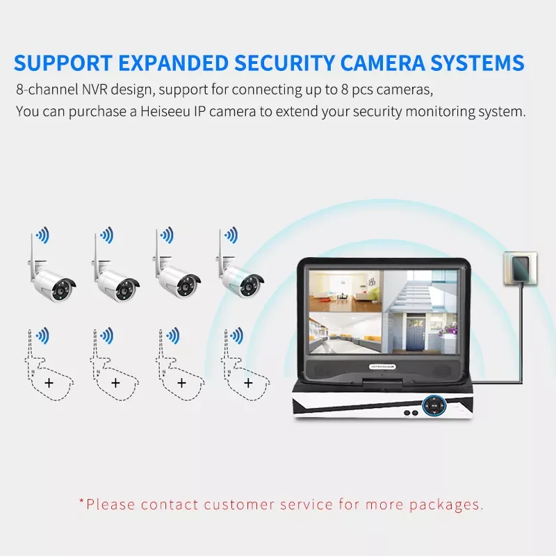 Eseecloud IP65 Waterproof 10.1' Monitor NVR Kit 1080P Wireless CCTV Security Camera 4CH WiFi Kit Video Surveillance System