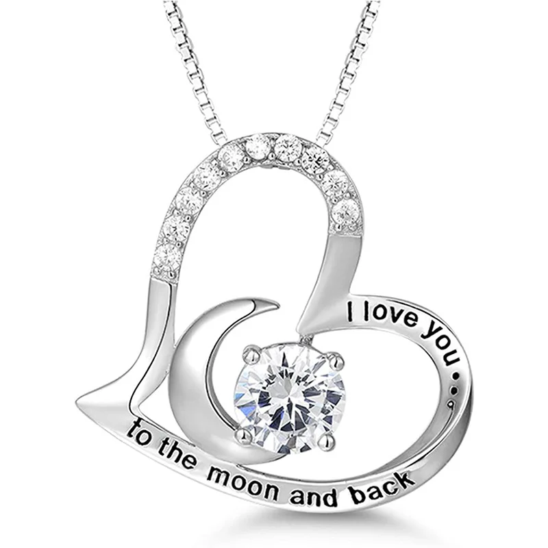 S925 I Love You to The Moon and Back Necklace for Women 925 Sterling Silver Necklace Mothers Day i love you Gifts Necklaces