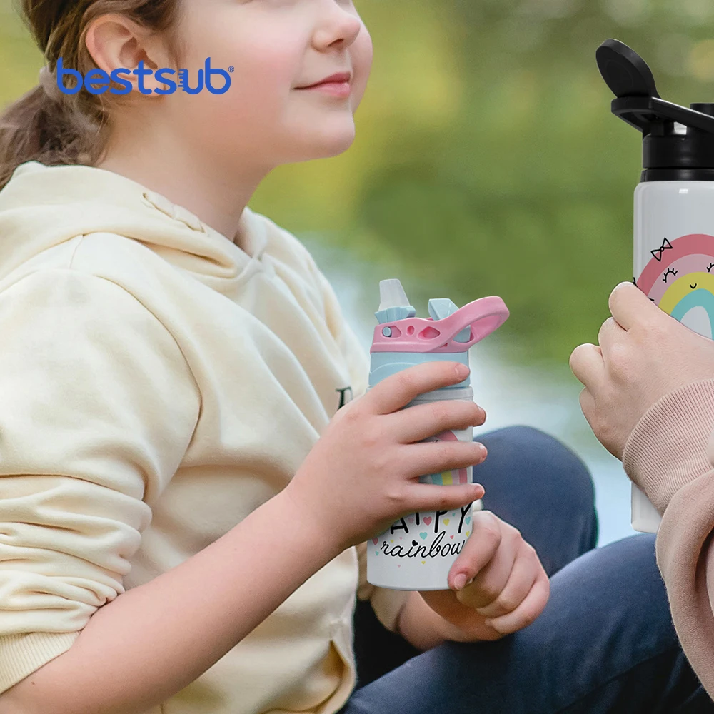 BestSub Wholesale Custom Personalized Sublimacion Blanks 17oz 500ml White Aluminium Kid Sports Water Bottle With Lid