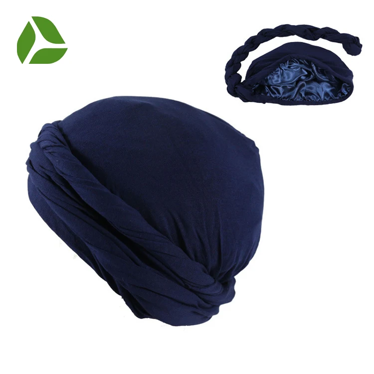 Halo Turban Customized Durags Modal Silk Stain Lined Double-layers Head Wrap Soft Solid Beanies Ethnic Headbands Cap Elastic Hat
