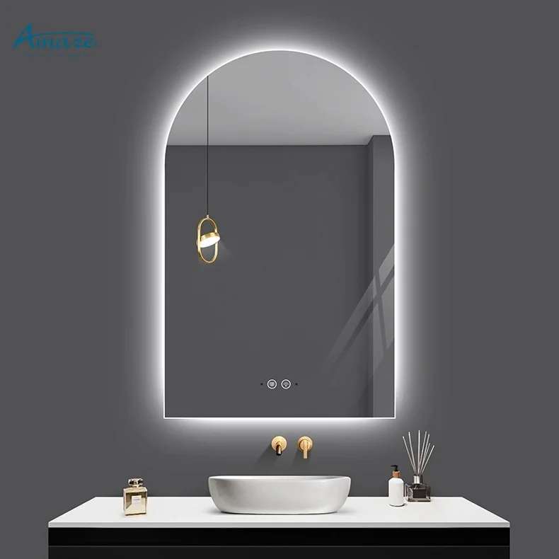 French arch shaped smart mirror bathroom wall mounted Intelligent defogging mirror human body sensing LED intelligent mirror
