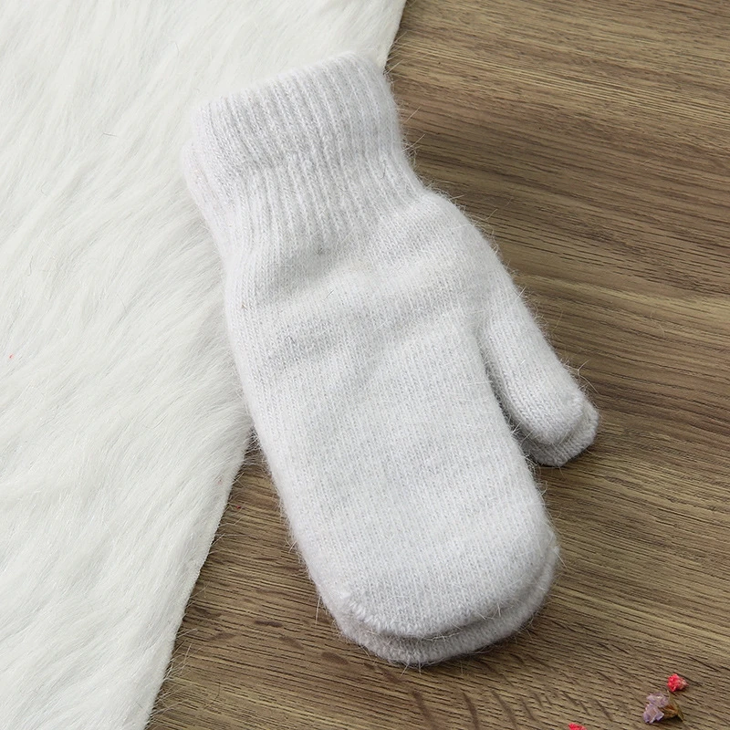 Wholesale Rabbit Hair Hand Sets Ladies Lovely Double Winter Wool All Finger Warm Velvet Thickened Knitted Mittens