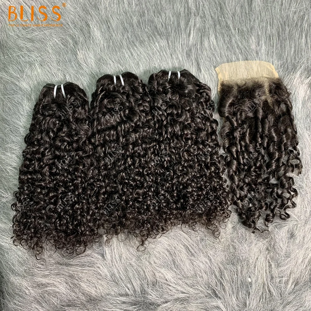 Bliss Hot Sale Pixie Curl Peruvian Hair Bundle Wholesale 3 Bundles with Closure Pack Hair Brazilian Raw Virgin Hair Bundle