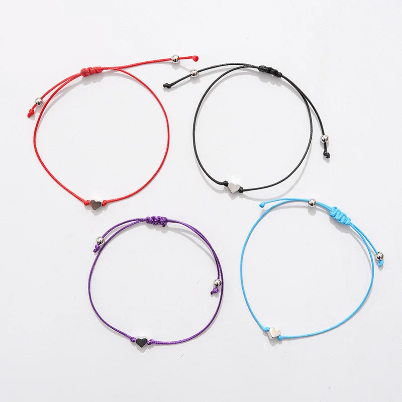 Wholesale custom card bracelet copper heart wax cord woven adjustable lovers bracelets