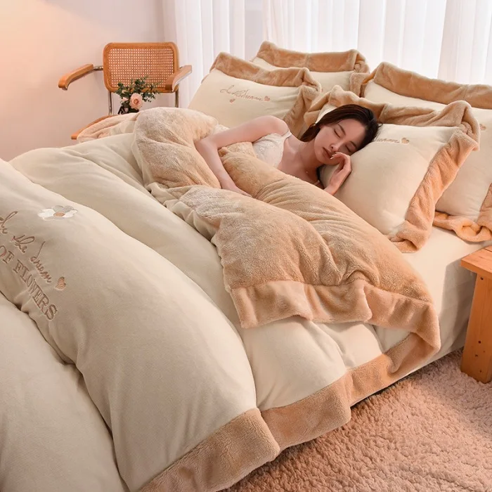 Warm Velvet Duvet Bedding Set King Size Quilt Comforter Bed Sheet Duvet 4pcs Bedding Sets for Winter