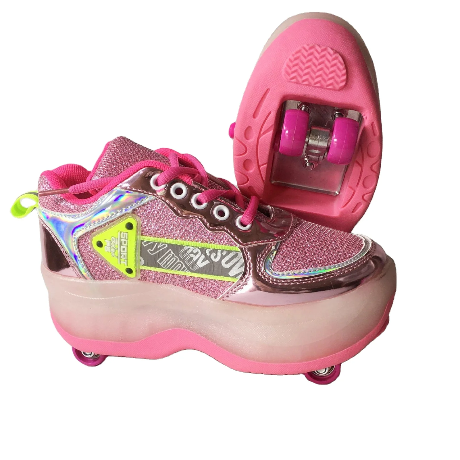 Portable Roller Skate Shoes for Kids Boys Girls Cartoon thick sole Sneakers Roller Shoes with 4 Wheels