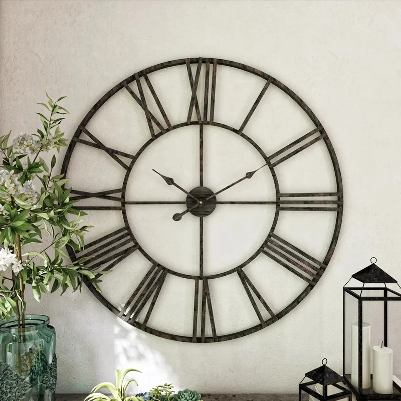 
Round Metal framed Rustic Numeral Farmhouse wall Clock home decoration 