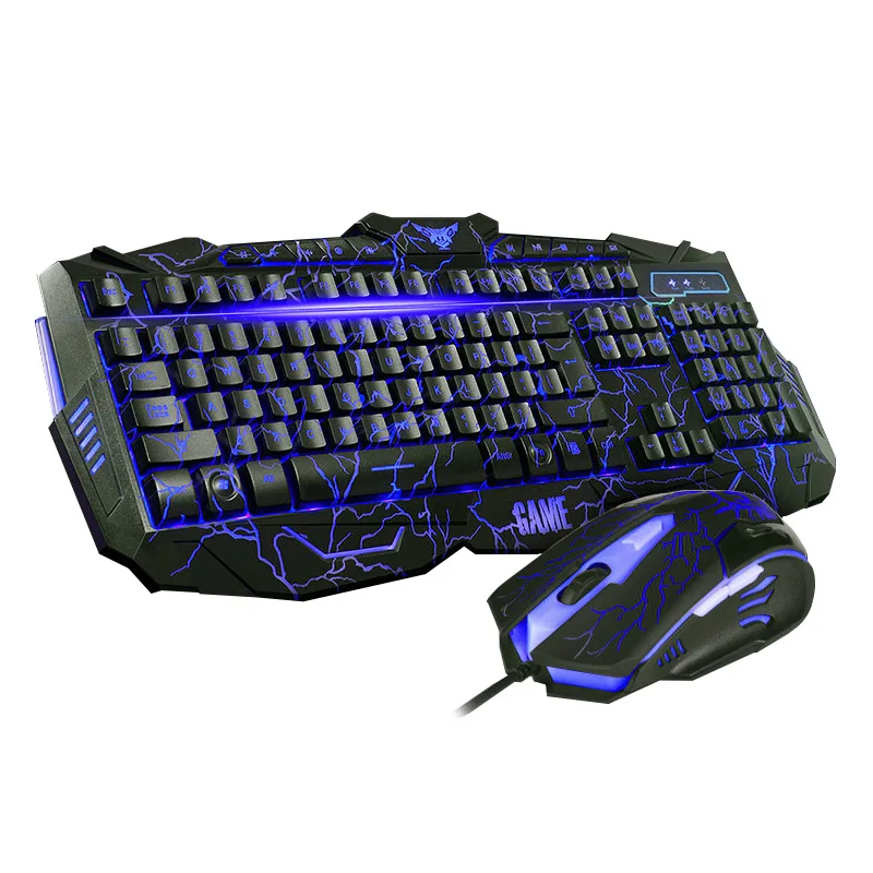 keyboard and mouse Essential for computer games Tri-color backlight Cracked appearance keyboard gaming rgb keyboard