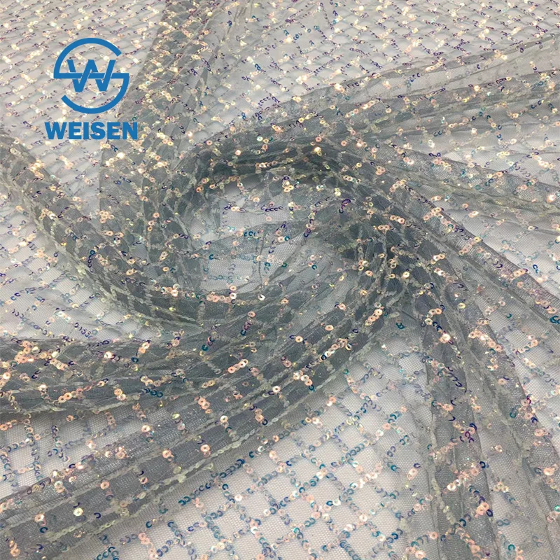 Ombre Luxury Embroidery Lace Mesh 2020 New Elastic Double Sequin Tulle Fabric