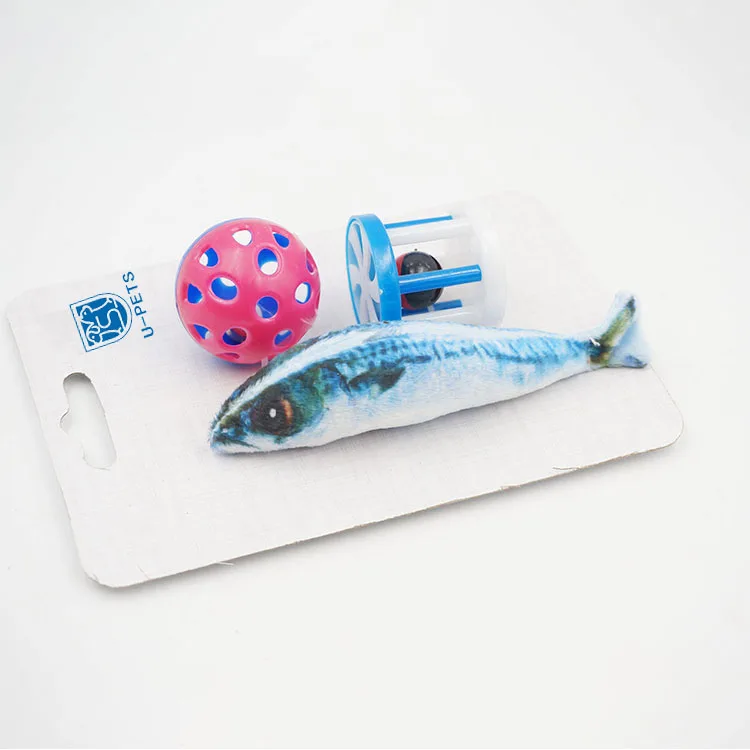 
New printed canvas plastic ball roller interactive assorted pack cat toy 