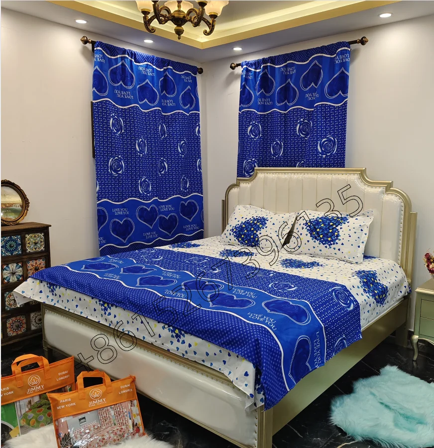 Africa Cheap Price 6pcs Cotton Bedding Sheet Set 2pillow 2 bedsheet 2curtain drap de lit