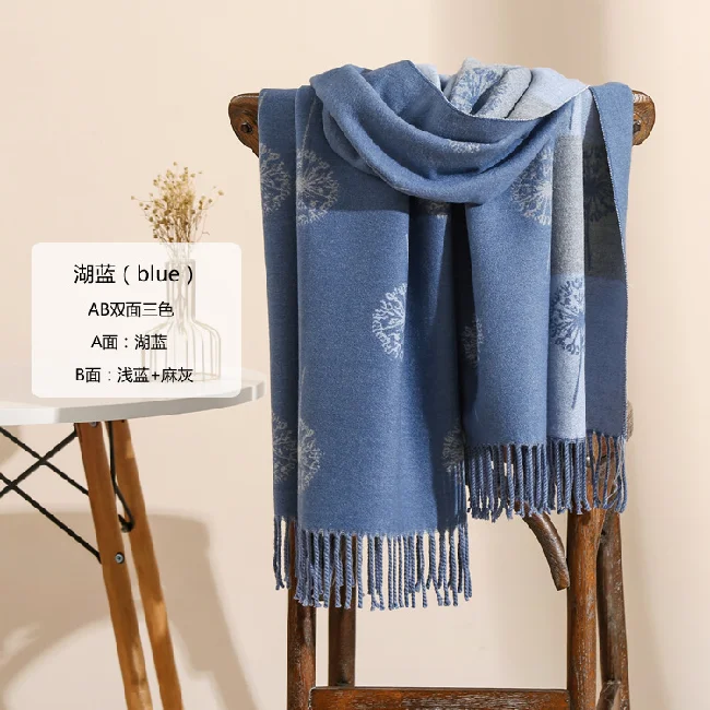 New Heavy Weight Large Size Winter Wear Warrm Cashmere Pashmina Scarf Two Color Flower Fashion Shawls for Women