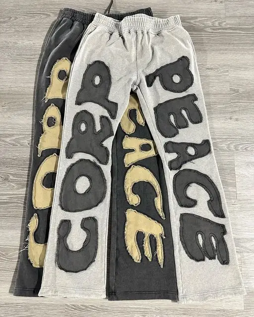 High Quality 100% Cotton French Terry Streetwear Casual Cargo Puff Print Joggers Sweatpants Custom Logo Trousers For Men