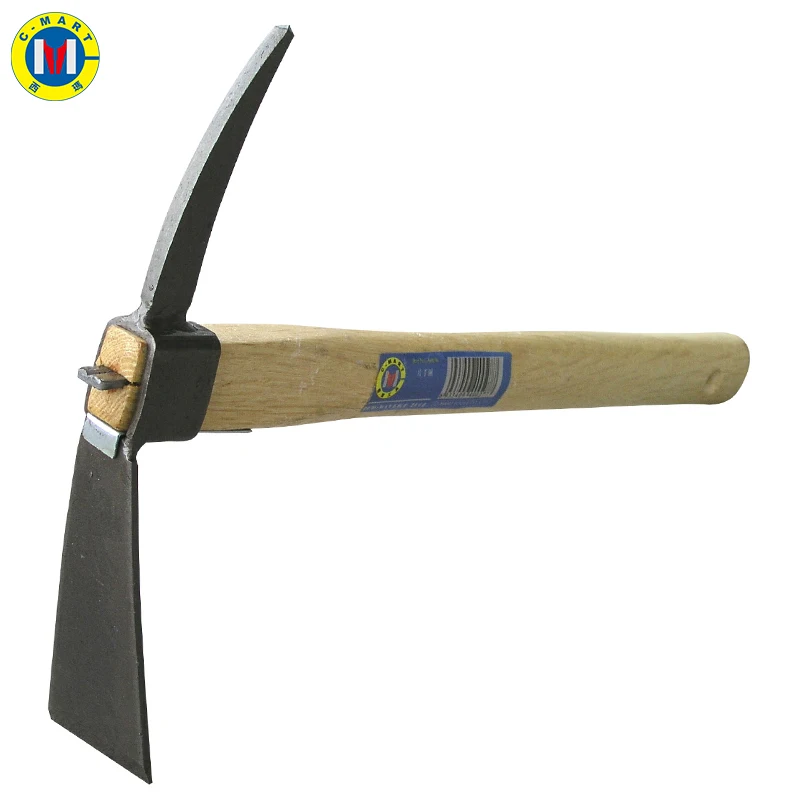 C-Mart Best Quality Two Way Pickaxe Agriculture Garden Tool Carbon Steel Heat-Treated Hardwood Handle Pick Mattock