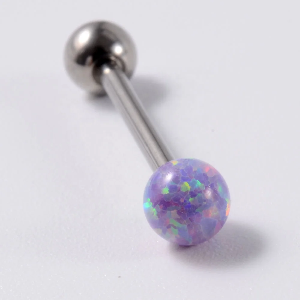 Opal Tongue Rings Round Beads Opal Ball Tongue External Thread Barbell Tragus Sexy Piercing Fashion  Body Jewelry Wholesale