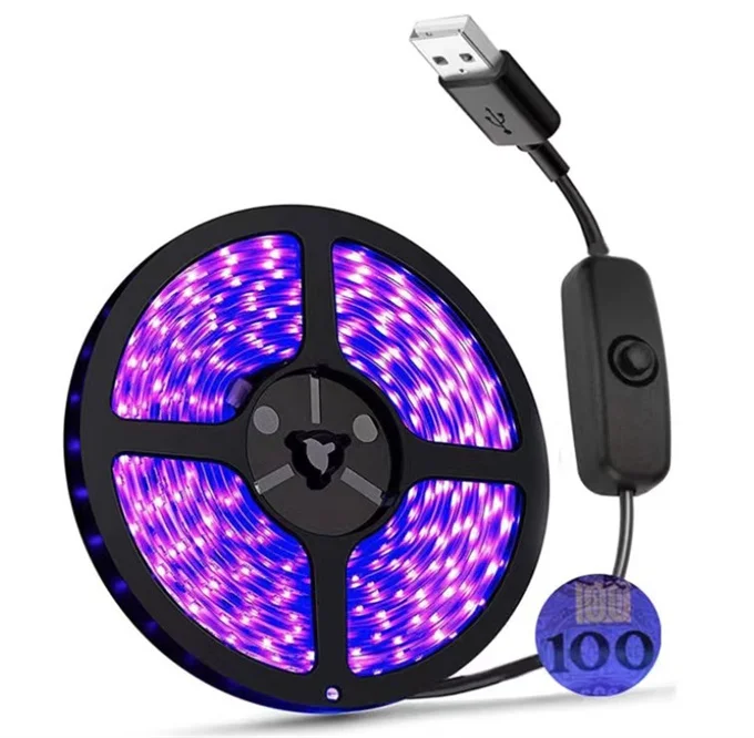 UV Light Strip USB UV Black Light Strip DC5V 390nm 16.4FT/5M SMD 2835 120LEDs IP65 Waterproof Super Bright LED Strip Lights