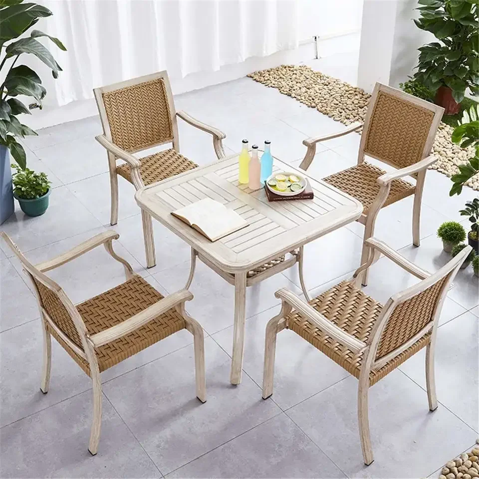 On sale Outdoor lawn furniture bamboo look patio PE wicker restaurant dinner arm rattan chair rattan chair garden chair