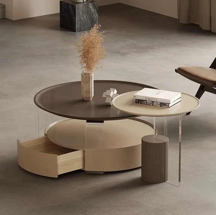 Qiaotai Modern acrylic coffee tables living room round coffee table with storage and 1 sides table