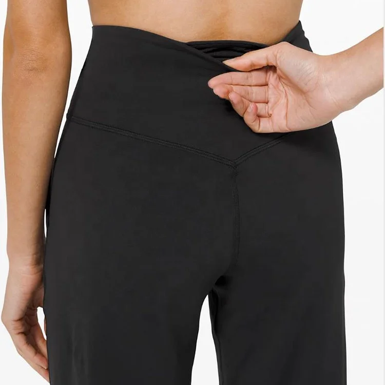 Wholesale ladies fashion trousers design black high waist wide leg cropped ladies capri trousers lady trousers