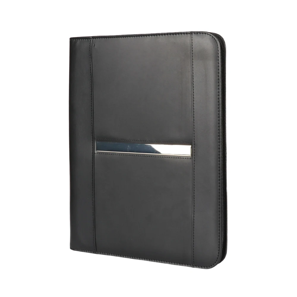 Wholesale Zippered Padfolio Folder With Stainless Steel Logo A4 Conference Organizer With Notepad PU Leather Portfolio Folder