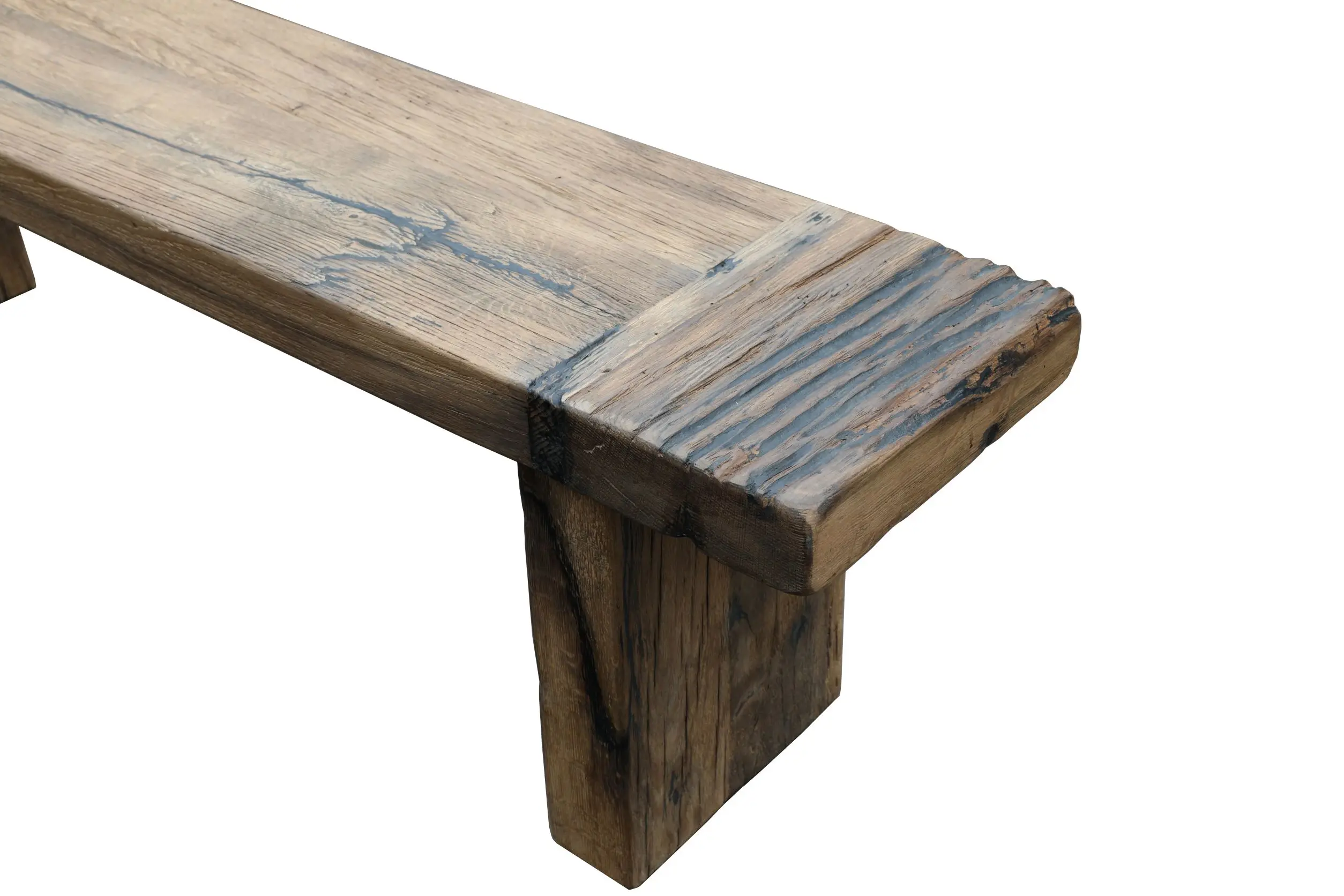100% reclaimed oak wooden slab long stool patio bench for garden house