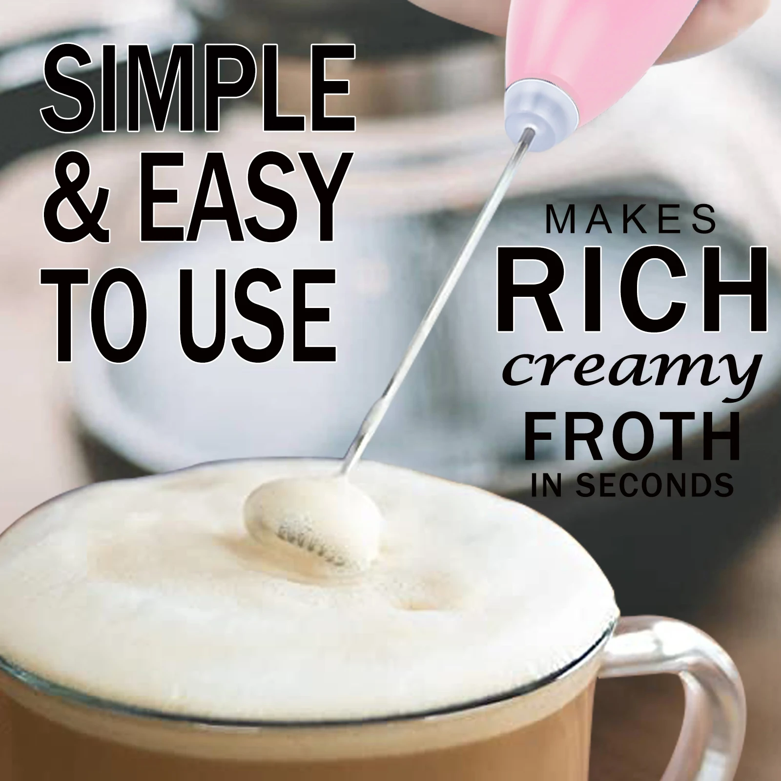 Electric Milk Frother Handheld,Foam Beater Milk Frother ,Battery Operated Mini Smoothie Blender For coffee