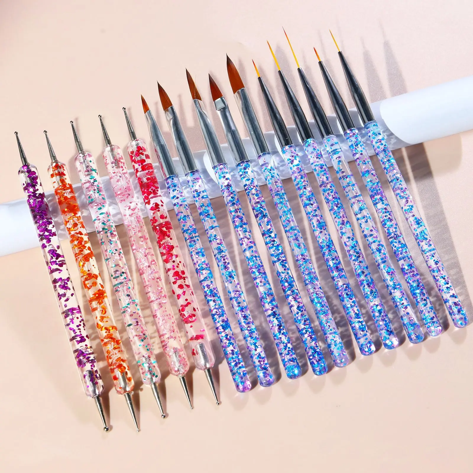 High Quality Liner Drawing Line Brush Nail for UV Gel Painting Cosmetic Art Style Industrial Metal Handle Nail Brush Set