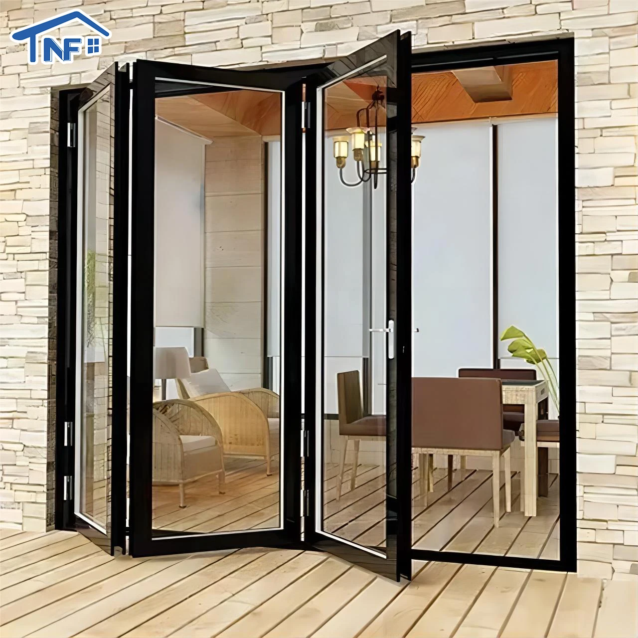 Aluminium 4 Panel Clear Glass Exterior Bifolding Door Germany Imported Hardware Folding Glass Door