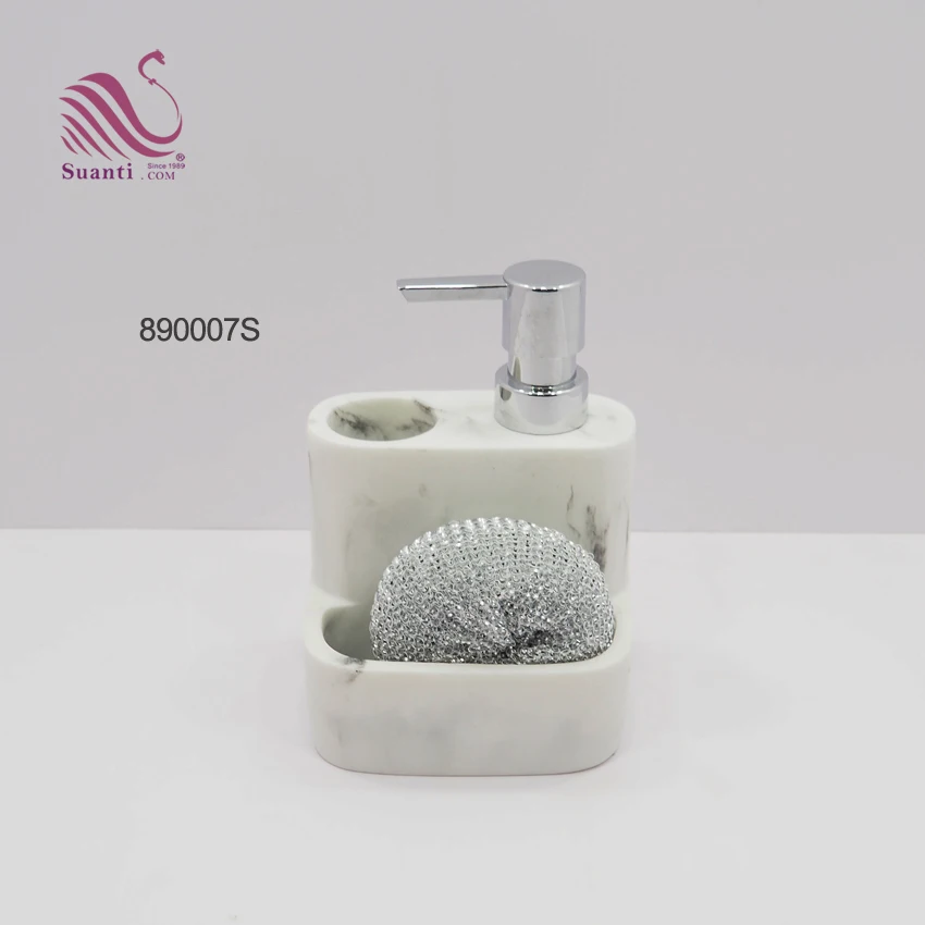 White Marble Effect Resin Lotion Bottle Liquid Soap Kitchen Dispenser