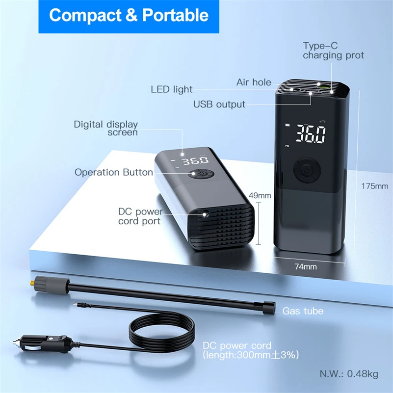 Newest 150psi Air Pump Compressor Vehicle Tire Inflator None Battery Portable Auto Stop Wired Car Tire Inflator Pump DC 12V