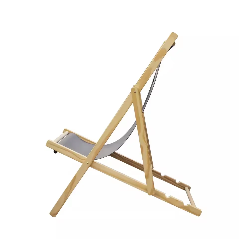Outdoor Garden Deckchair Foldable Beach Chairs Wooden Sun Lounger Folding Portable Beach Chair Folding Beach Chaise Lounge Chair