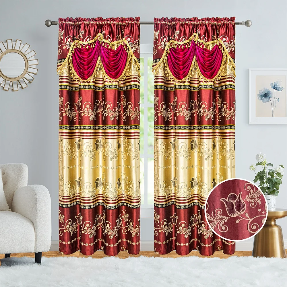 Discount room darkening floral design blackout luxury jacquard ready made curtain for home window door decoration ready to ship
