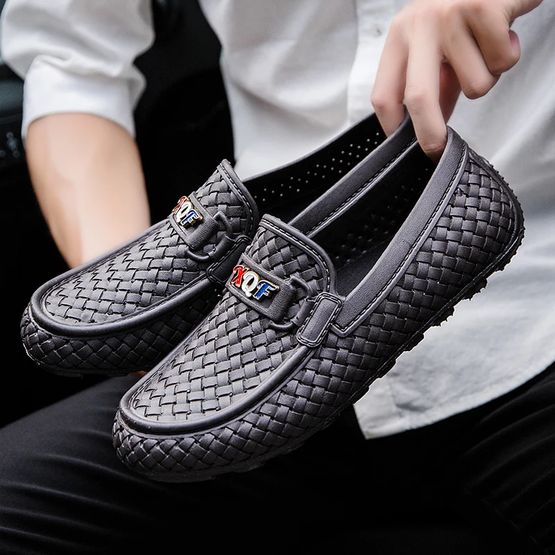 Fashion Men Casual Shoes Slip-on Loafers Peas Shoes Men Flat Casual Lazy Sneakers Version Breathable Weaving Mans Driving Shoes